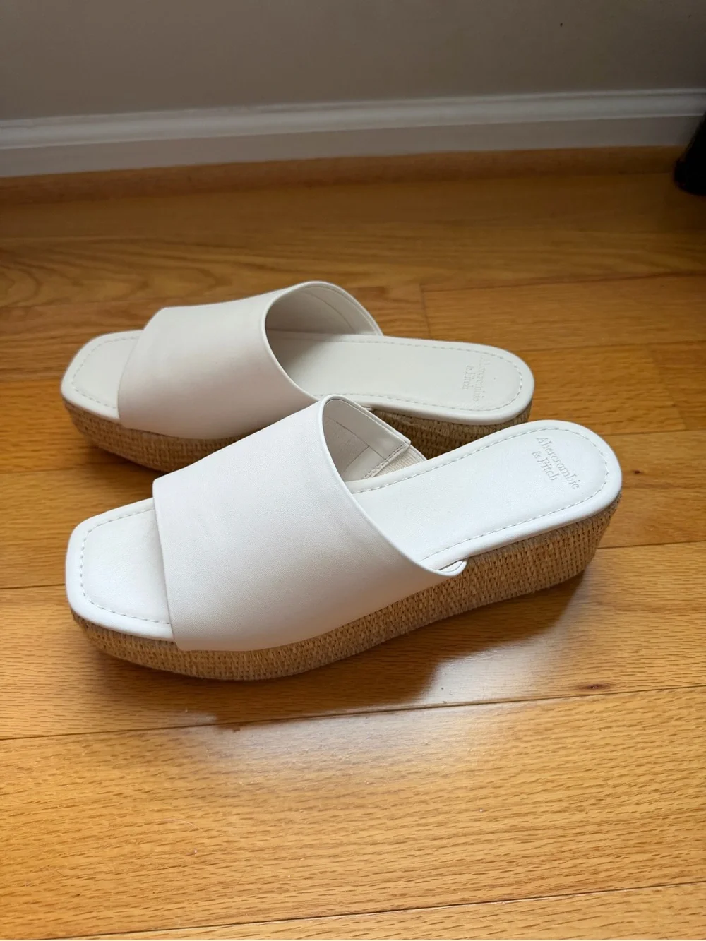 Leather Cream Platform Espadrille Slide Sandals